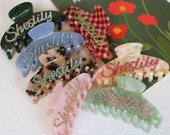 Custom Hair Claw, Rhinestone Customized Name Claw Clip, Personalized Hair Claw Clip, Custom Name Bridesmaid Wedding Gift Hair Accessories