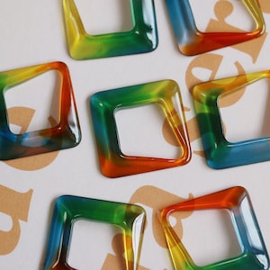 10pcs 24mm Resin Dangle Earrings Cabochon Charms Jewelrys, Rainbow Square Hoop Cabochon Earring Diy, Without Hole