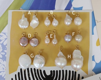 2pcs-Fresh Water Pearl Charms, Baroque Round Pearl Pendant, White Pearl Charm Necklace Pendant, 10mm Pink Pearl Charm Earring Pendant