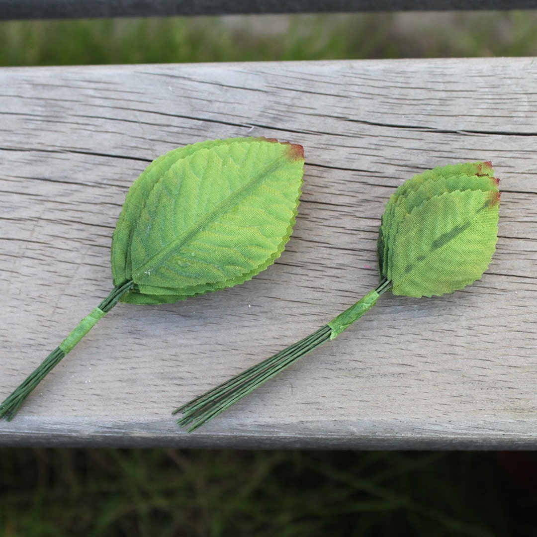 24pcs Fall Green Silk Leaves,corsage Leaves,embossed Fabric Leaf