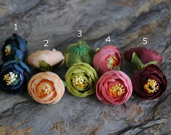 10pcs-Ranunculus,Silk Ranunculus Flower Heads,Artificial Flowers,Millinery Flower Crown,Headpiece,Miniature Corsages & Boutineers