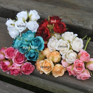 Ramo de 6 flores en miniatura para sombreros, ramo de rosas con alambre, accesorios para el cabello de novia, corona de flores, regalos de fiesta, decoración del hogar para bodas