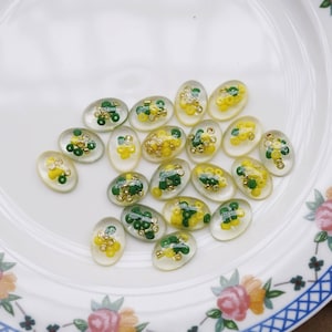 10pcs Resin Cabochons, Cabochon Earring Jewelry Diy, 13mm x 18mm Cabochon Dome Charm Bead, Mixed Yellow Green Gold Glass Bead Oval Cabochons