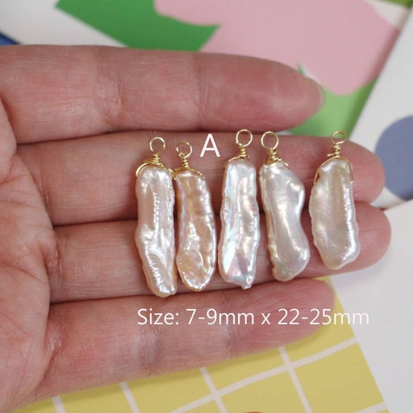 2pcs- Lt. Pink Pearl Earring Charms Pendant in Gold, Making Gift  Earring for Women, Girl Biwa Petal Pearl Jewel Dangle Earrings