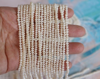 1 Strand 2.5-3mm x 3-4mm Freshwater Pearls, White Seed Pearl Beads, Pearl Necklace Bead, Near-Round Tiny Genuine Pearls Jewelry Supplier