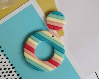 6sets - 40mm Rainbow Polyer Clay Fimo Clay for Earring Earrings, Pastel Fimo Pieces Fimo Pendants, Fimo Polyer Clay Necklace Jewelry Charms