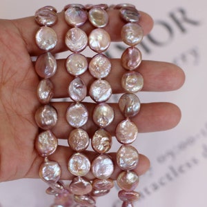 1 Strand 11-12 mm AAAA Natural Pinkish-Purple Coin Freshwater Pearl Genuine High Luster Quality Freshwater Round Coin Pearl 33 Pieces