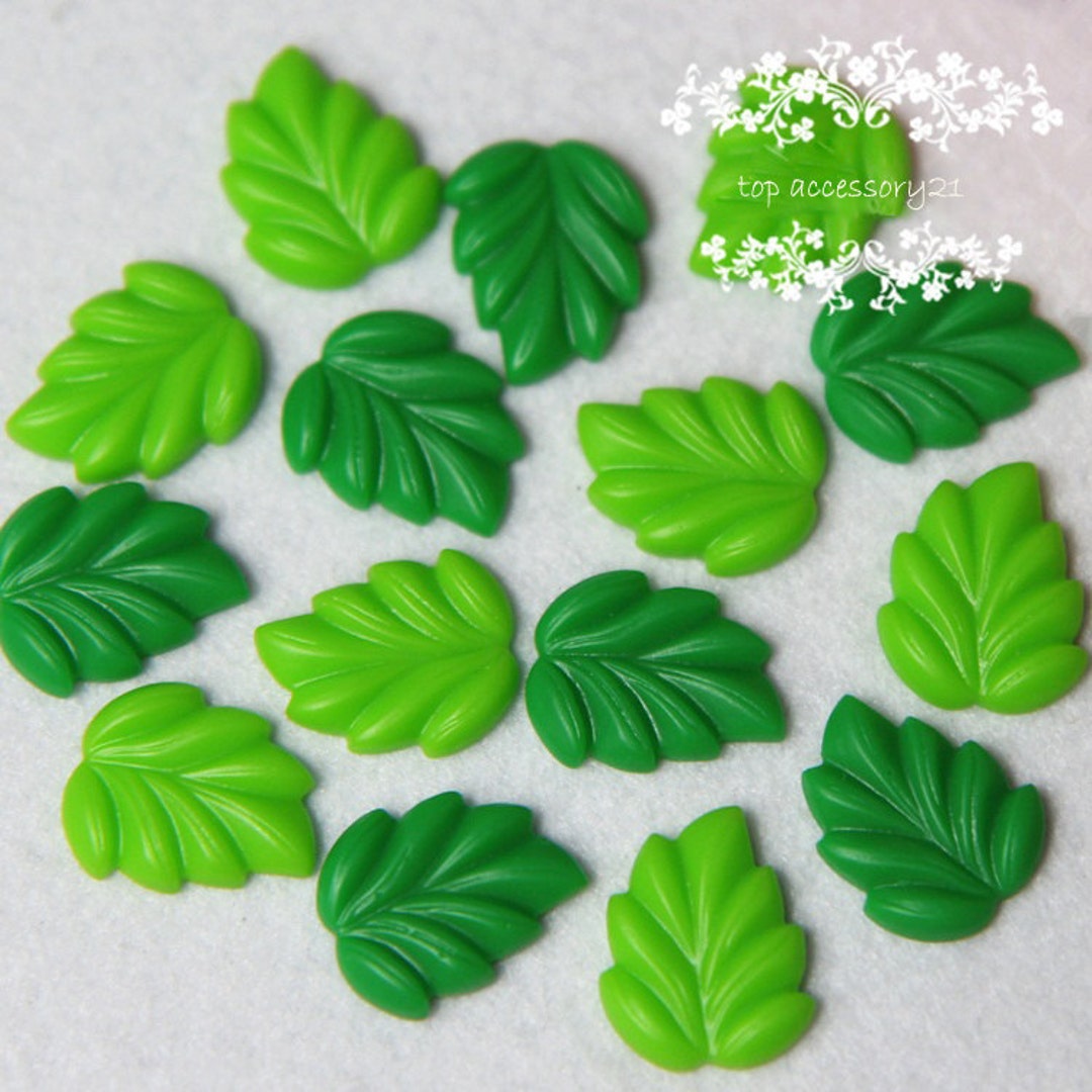 20pcs 16mm20mm Dark Green&green Resin Cabochon,leaves Cabochon Cabs ...