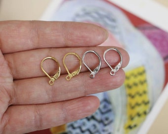 10pcs Stainless Steel Huggie Hoops, Earring Findings, Tear Drop Leverback Ear Wire, Steel Gold Huggie Earrings with Loop, Earring Supply