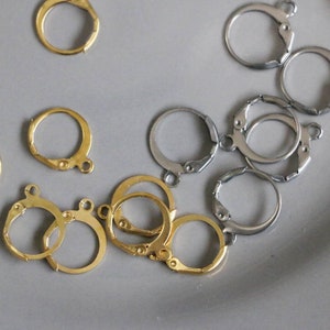 10pcs Stainless Steel Huggie Hoops, Earring Findings, Golden Round Leverback Ear Wire, Steel Gold Huggie Earrings with Loop, Earring Supply