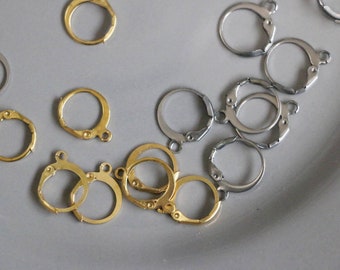10pcs Stainless Steel Huggie Hoops, Earring Findings, Golden Round Leverback Ear Wire, Steel Gold Huggie Earrings with Loop, Earring Supply