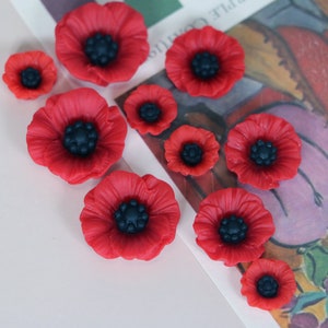 50pcs Resin Poppy Flower Cab Cabochon Red Flower Flatback Flowers Poppy Cabochons Flowers Earring Cab