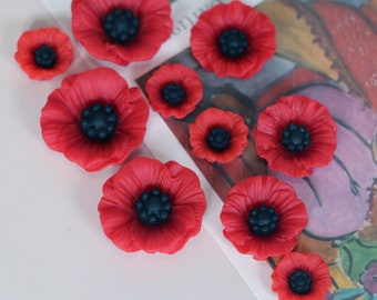 50pcs Resin Poppy Flower Cab Cabochon Red Flower Flatback Flowers Poppy Cabochons Flowers Earring Cab
