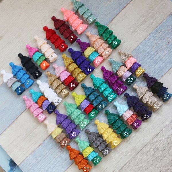 2pcs-Tiered Tassels, 3" Handmade Cotton Tassel for Necklace/Statement Earrings Making, Jewelry DIY, Ombre Colors, Layered Tassels Pendant