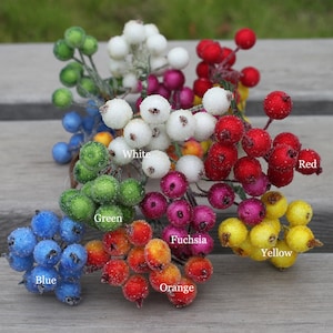 Bunch of 10 stems(20 berries)-Artifical Frost Berries,Wired Berry Cluster,Fake Berries,Artificial Floral Flowers Fruit,Millinery Supplies