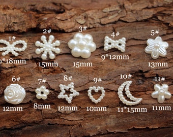 100pcs Cream Resin Pearl Flatback Cabochon,Pearlized Bow Snowflake,Star,Moon,Embellishments,Cell Phone Decor  Hair Accessories