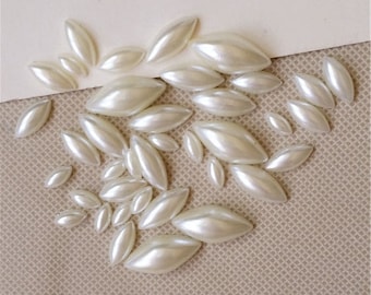 50pcs Flatback Pearl Cream Pearl Cabochon Faux Navette Pearl Cab Marquis Ivory Pearl Cab Accessories Embelishment Beads