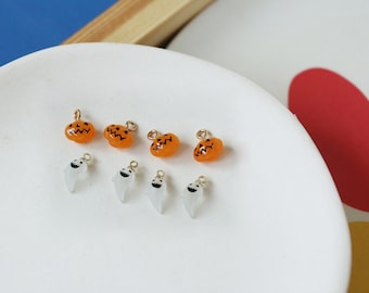 10pcs Resin Pumpkin Charm, Fall Halloween Earrings Charm, Orange Pumpkin Pendants, White Ghost Charms Pendants for Party Holiday Earrings