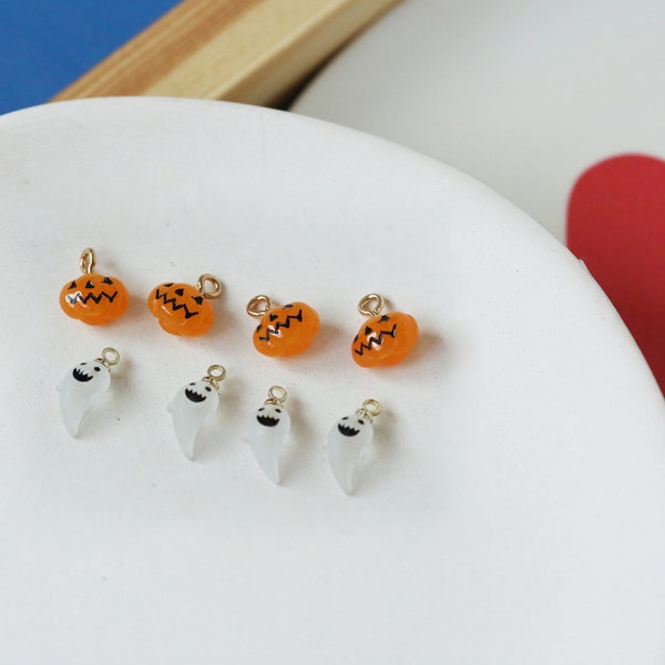 10pcs Resin Pumpkin Charm, Fall Halloween Earrings Charm, Orange Pumpkin Pendants, White Ghost Charms Pendants for Party Holiday Earrings