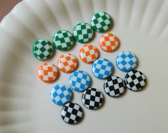 20pcs 15mm Round Green Resin Cab, Orange Checkered Resin  Cabs Cabochon, Chess Earring Cab, No Hole