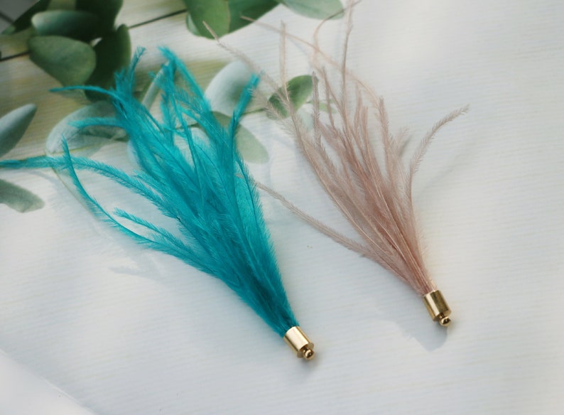 2 Pcs Ostrich Feather Tassel Tassels 6 X 10mm Cap Feather Etsy