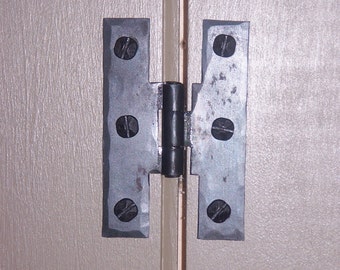 Hand forged 3" H-Hinge. Blackened and oil finish.