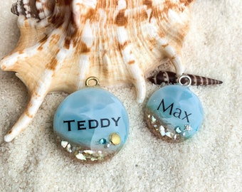 Pet ID Tag, Dog Id Tag, Round shape Dog ID Tag, Cat ID Tag, Resin Pet Tag, Beach Design id Tag