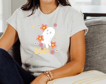 Retro Ghost Shirt | Halloween Ghost Shirt | Halloween Party Shirt | Floral Ghost Shirt | Autumn Shirt | Cute Ghost, Halloween Ghost Gift