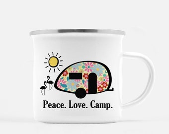 Teardrop Camping Mug, Peace. Love. Camp. Camping Mug, Metal Camping Mug, T@B Teardrop Camper