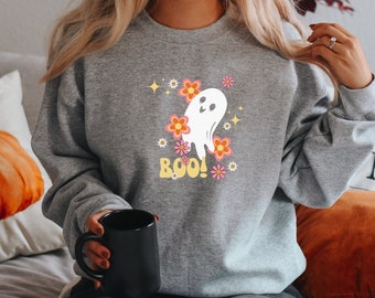 Retro  Ghost Sweatshirt | Halloween Ghost Sweatshirt | Halloween Shirt | Floral Ghost Shirt | Autumn Shirt | Cute Ghost | Retro Ghost Gift