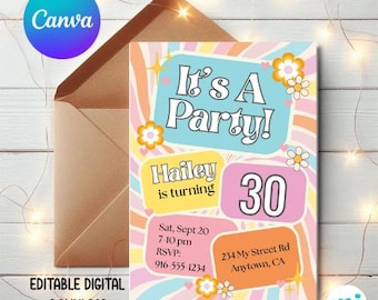 Retro Flowers Editable Birthday Invitation