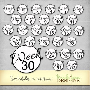 Kit de scrapbooking inspirado na vida do projeto de 52 semanas - Etiquetas digitais - Scrapbooking digital - Download digital