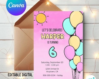 Editable Balloons Pink Birthday Invitation