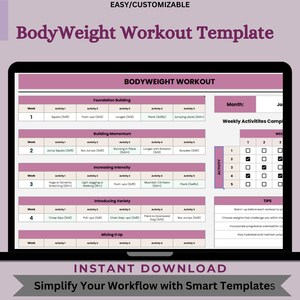 Bodyweight Workout Template: Fitness Planner (Digital Download)