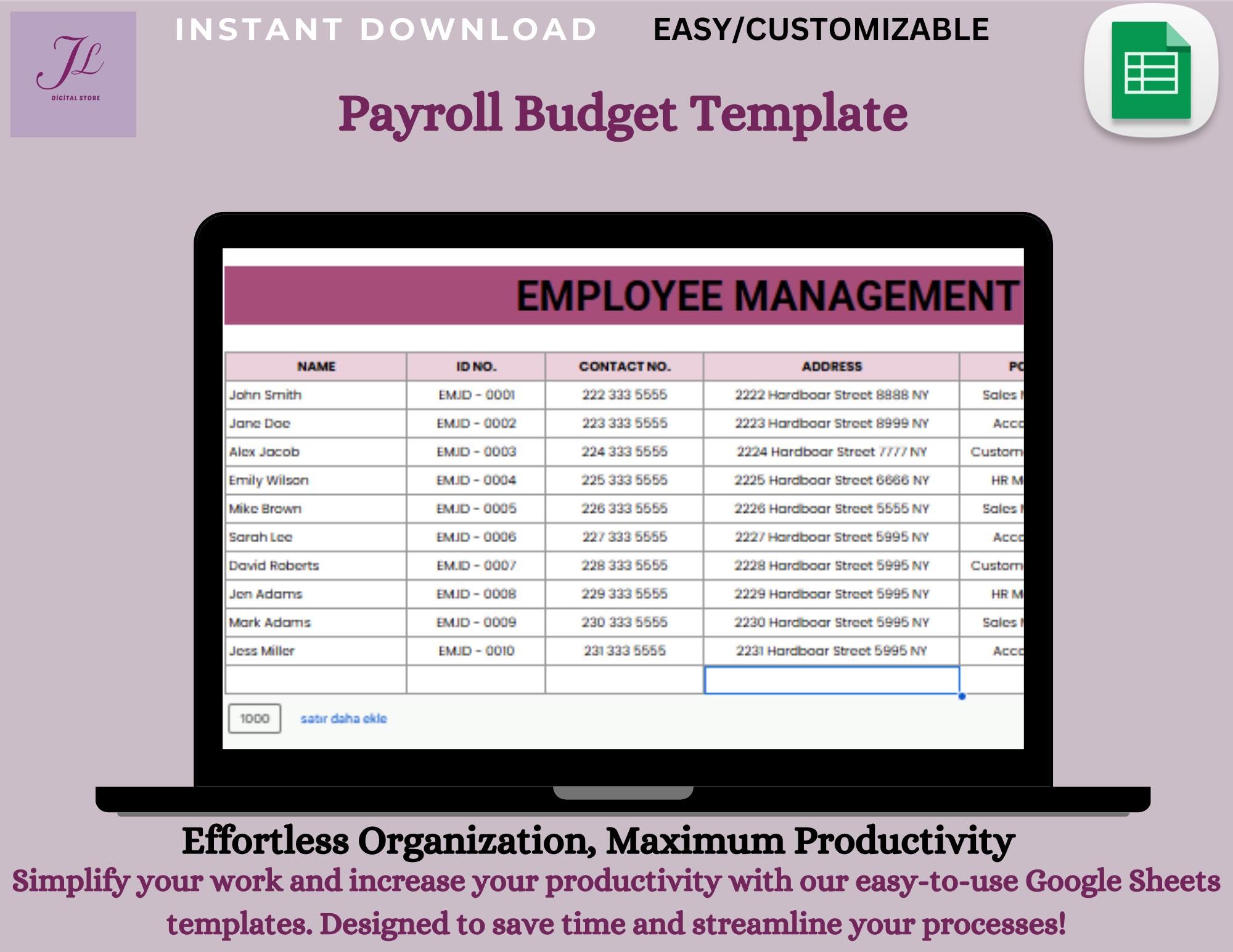 Payroll Budget Template – Digital Download, Editable Google Sheets for ...