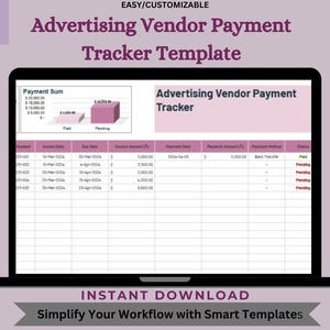 Advertising Vendor Payment Tracker: Editable Google Sheet (Digital Download)