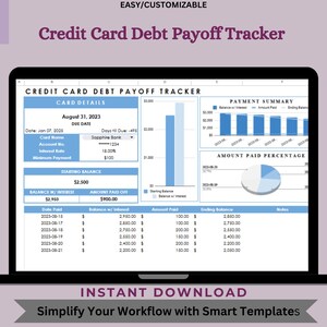 Seguimiento de la deuda de tarjetas de crédito: descarga digital, hojas de cálculo de Google editables, fácil de usar para objetivos de no endeudarse, elaboración de presupuestos y libertad financiera