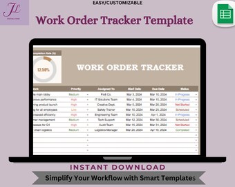 Work Order Tracker Template – Digital Download, Editable Google Sheets for Businesses & Project Management