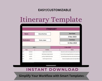 Travel Itinerary Template for Google Sheets: Trip Planner (Digital Download)