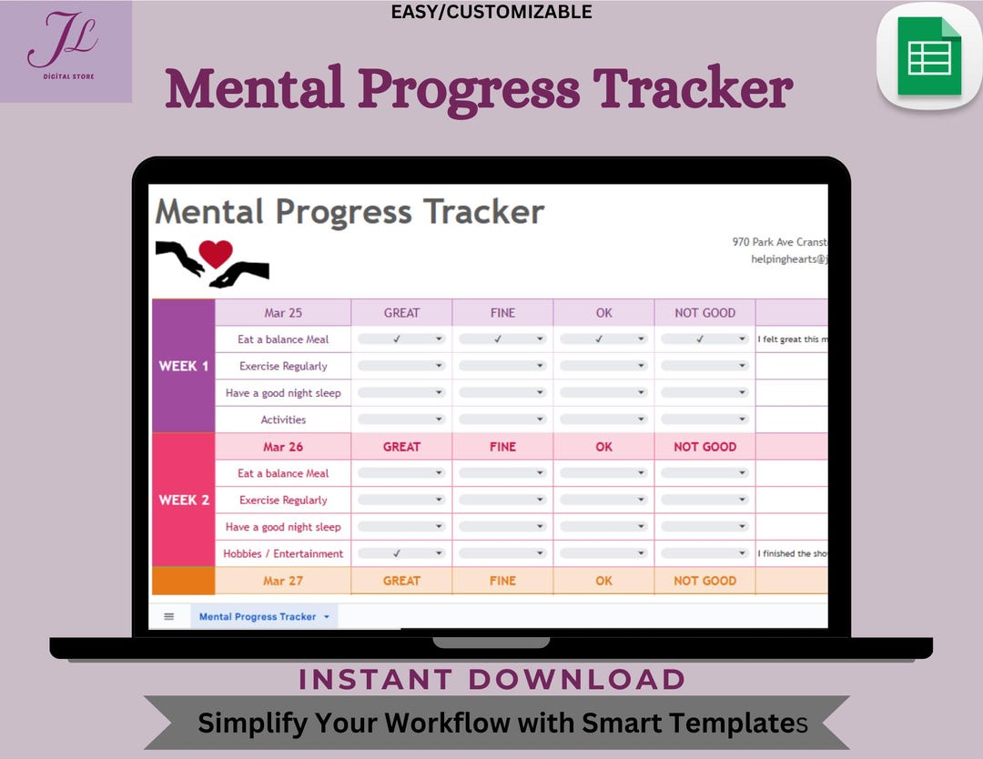 Mental Progress Tracker - Digital Download, Editable Google Sheets ...