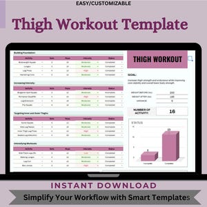 Thigh Workout Template, Digital Download, workout plans, workout tracker, exercise planner, workout journal, workout planner,