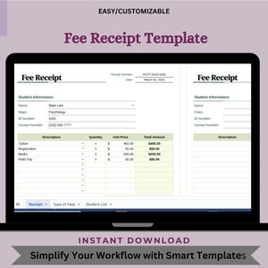 Fee Receipt Template – Editable Google Sheets, Digital Download for Schools, Services, Tuition & Payment Records