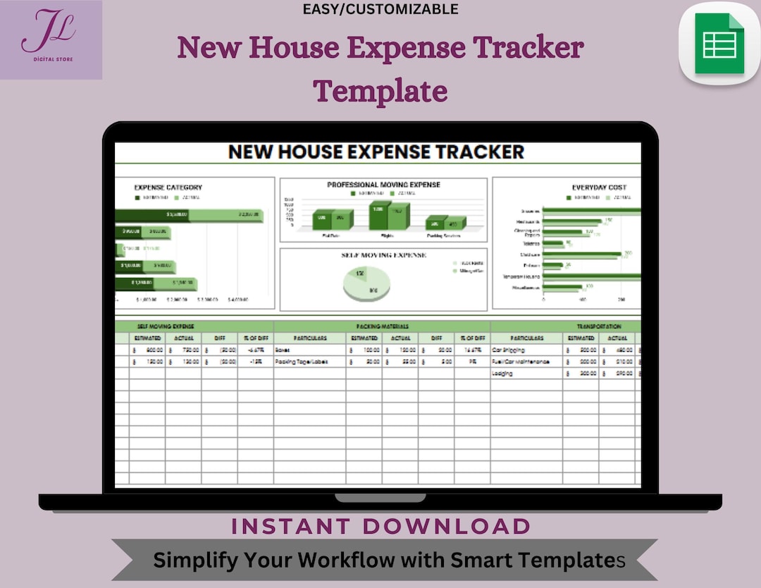 New House Expense Tracker Template - Digital Download, Editable Google ...