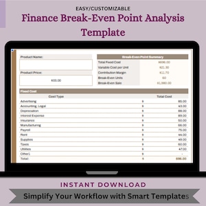 Finance Break-Even Point Analysis Template, Editable Google Sheets, Digital Download, Business Calculator,Financial Planning Tool