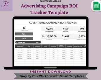 Advertising Campaign ROI Tracker: Editable Google Sheets (Digital Download)
