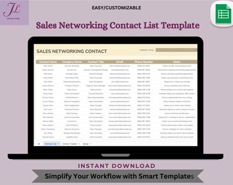 Sales Networking Contact List Template: Google Sheets CRM (Digital Download