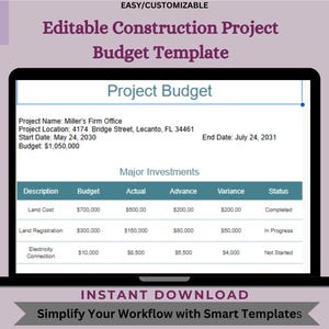 Editable Construction Project Budget Template - Digital Download, Google Sheets, Easy to Use for Contractors, Builders, Project Planning