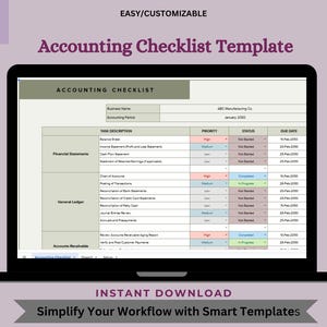Accounting Checklist Template, Editable Google Sheets Finance Organizer, Digital Download for Small Business & Bookkeeping