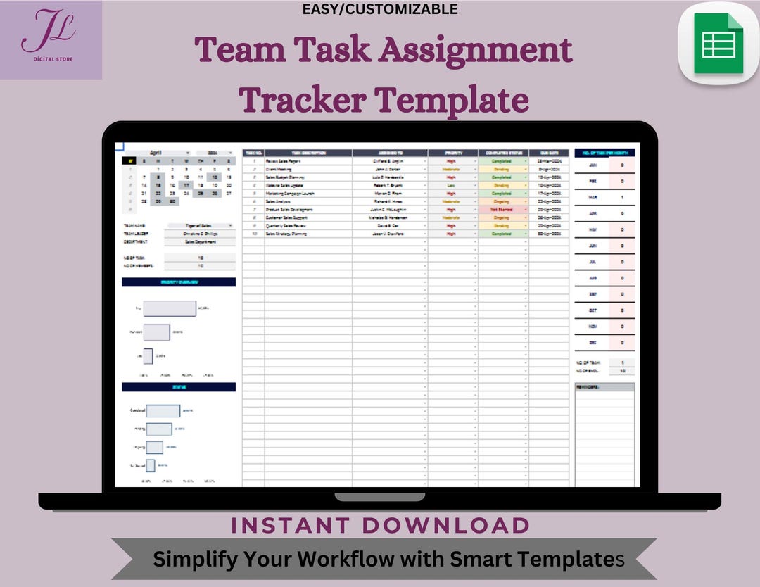 Team Task Assignment Tracker: Editable Google Sheets Template (digital ...