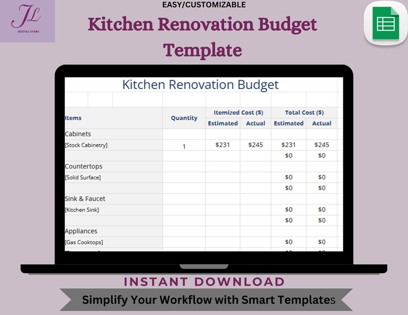 Beautiful view of Complete Kitchen Renovation Budget Template